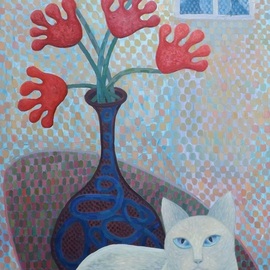 Luana Stebule: 'the world according to shebe', 2018 Oil Painting, Animals. Artist Description: about Sheba the cat...