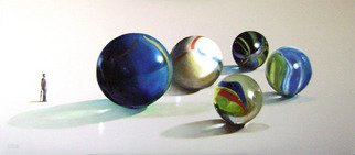 Camilo Lucarini: 'Glass balls with man', 2008 Oil Painting, Abstract Figurative.   Group of oversized glass balls and a man looking at them ...