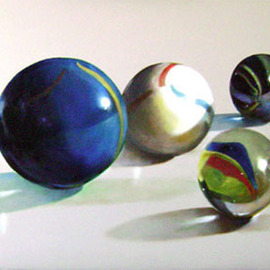Camilo Lucarini: 'Glass balls with man', 2008 Oil Painting, Abstract Figurative. Artist Description:   Group of oversized glass balls and a man looking at them ...