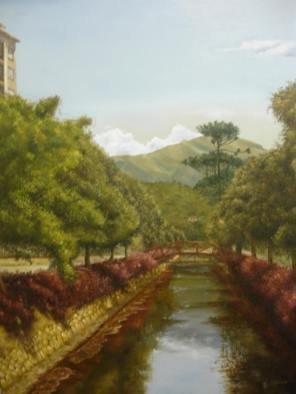 Luiz Henrique Azevedo: 'Petropolis view', 2007 Oil Painting, Cityscape. A view of the river that pass through the city of Petropolis beside the Imperial Museum....