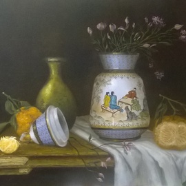 Luiz Henrique Azevedo: 'The chinese vase in my parents house', 2015 Oil Painting, Still Life. Artist Description: An old Chinese vase bought by my father as a present to my mother when I was a child. Is still there and I really appreciate the care of its elaboration. ...