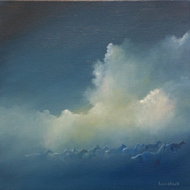 Tom Lund-lack: 'Blue Horses', 2008 Oil Painting, Equine. Artist Description:  Dreamy sky and horses pullrd out of forground paint, altogether I aimed for am almost surreal quality to theis piece. ...