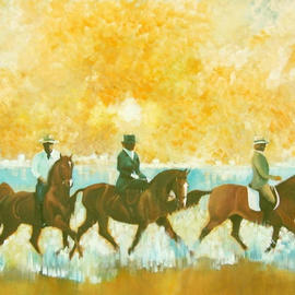 Tom Lund-lack: 'Chanson d elegance', 2003 Oil Painting, Equine. Artist Description: This painting, which I have just retouched, was inspired by imagination, a feel of summer heat, light, retro elegance and above all beautiful horses. This painting as an original is for sale at US$2300. Fine art limited edition ( 500) signed prints on canvas will be available to ...