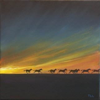 Tom Lund-lack: 'Dawn Silhouettes', 2008 Oil Painting, Equine.  A romantic view of galloping horses framed against a dawn sky. ...
