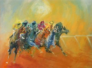 Tom Lund-lack: 'Energy 4', 2010 Oil Painting, Equine.    The fourth painting in a series exploring the ways in which horse racing can be rendered to capture power, energy and drama.  ...