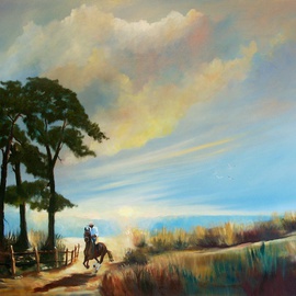 Tom Lund-lack: 'Evening Ride', 2010 Oil Painting, Landscape. Artist Description:     A painting gifted to West Suffolk Hospital who saved my life.   ...