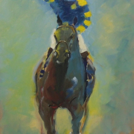 Oil Sketch Blue and Yellow Jockey By Tom Lund-Lack