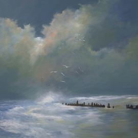 Tom Lund-lack: 'On a Lonely Shore', 2014 Oil Painting, Seascape. Artist Description:  Lonely shoreline with only seagulls for company, great for thoughtful walks with a wet dogMuch of the coast here in East Anglia, Norfolk, Suffolk  Essex can look like this. ...