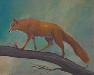 Tom Lund-lack: 'Red Fox', 2017 Oil Painting, Wildlife. Red Fox climbing the trunk of a fallen tree. I wanted to portray the beauty of the coat as well as the sharp predatory nature of the animal. ...