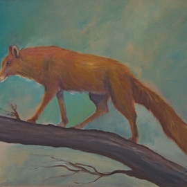 Tom Lund-lack: 'Red Fox', 2017 Oil Painting, Wildlife. Artist Description: Red Fox climbing the trunk of a fallen tree. I wanted to portray the beauty of the coat as well as the sharp predatory nature of the animal. ...