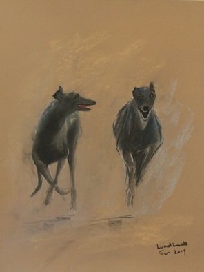 Tom Lund-lack: 'Uninhibted Joy ', 2019 Pastel, Equine. The uninhibited joy of being a grey hound able to run like thewind.  Pastel on 300gsm Mi Teinte pastel paper...