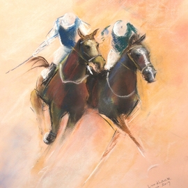 Tom Lund-lack: 'energy 19', 2017 Pastel, Equine. Artist Description: Soft and hard pastel on warm cream paper.  This is another piece in my Energy series of paintings, expressing the power and drama of horse racing. ...