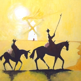 Tom Lund-lack: 'tilting at windmills', 2017 Oil Painting, History. Artist Description: Don Quixote and characters such as Sancho Panza and Don Quixote s steed, Rocinante, are emblems of Western literary culture.  The phrasetilting at windmillsto describe an act of attacking imaginary enemies, derives from an iconic scene in Cervantes novel - The Ingenious Nobleman Mister Quixote of La Mancha.  This ...