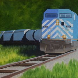 Lora Vannoord: 'Blue Train', 2016 Oil Painting, Trains. Artist Description: Original oil painting of the 1046 Train in upstate New York. . . 2 inch gold frame included.  ...