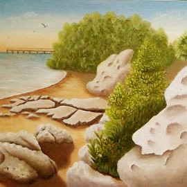 Lora Vannoord: 'Crystal Beach Rocks', 2009 Oil Painting, Abstract Landscape. Artist Description:  Original oil painting of a romanticchild' s view of Crystal Beach in Florida. This is abeach on the west coast of Florida. The rocks make interesting features for this painting. I also have a small painting showing the sunset at Crystal Beach. It has a 2 inch ...