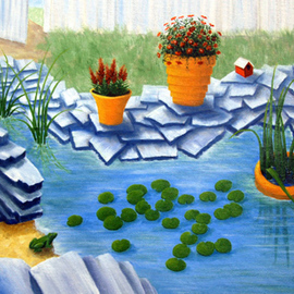 Lora Vannoord: 'Fun garden', 2012 Oil Painting, Fantasy. Artist Description: Original oil painting on canvas of a fun little water garden in the Catskills.  Lovely 3 inch frame...