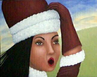 Lora Vannoord: 'Sitka Lady', 2009 Oil Painting, People.  Original oil painting of a Lady in the wind wearing a red and white hat, gloves and coat. I could not stop thinking of this image until I finally painted it. Framed...