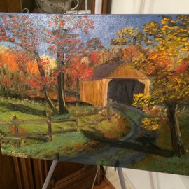 Covered Bridge in Fall By Leonard Parker