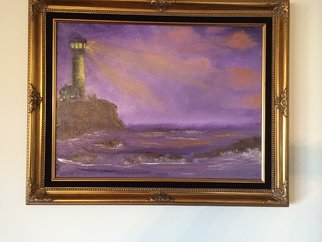 Leonard Parker: 'Lighthouse at Eve', 2014 Oil Painting, Seascape. 