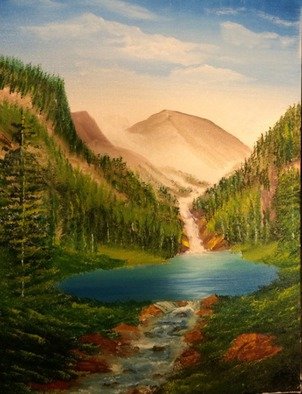 Artist: Leonard Parker - Title: Mountain Falls Lake and Landscape - Medium: Oil Painting - Year: 2016