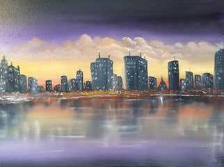 Artist: Leonard Parker - Title: Waterfront Cityscape - Medium: Oil Painting - Year: 2016