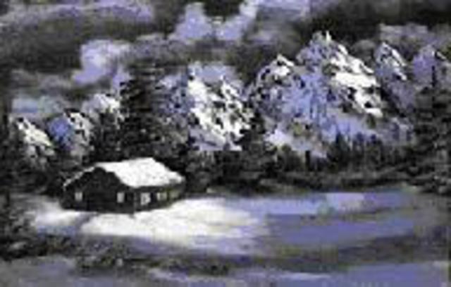Leonard Parker  'Winter Cabin', created in 1997, Original Painting Oil.