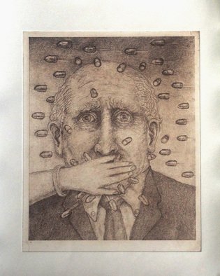 Lynette Vought: 'Hollow Points', 2014 Etching, Figurative.  Bullets, man, words, speech, opinions ...