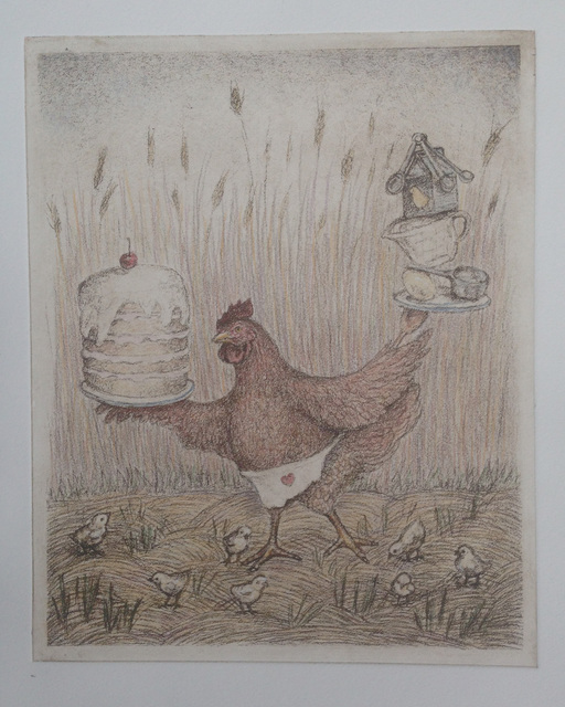 Artist Lynette Vought. 'The Mighty Red Hen' Artwork Image, Created in 2015, Original Drawing Charcoal. #art #artist