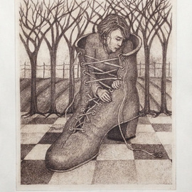 Lynette Vought Artwork The Old Woman in the Shoes Youngest Daughter, 2013 Etching, Magical