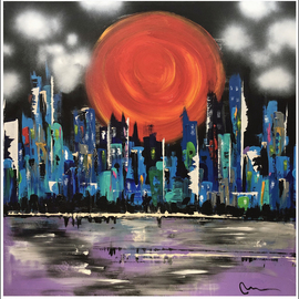 Mac Worthington: 'sunset over capital square', 2019 Acrylic Painting, Abstract Landscape. Artist Description: Acrylic on stretched canvas. Signed   dated. Certificate of Authenticity. Ready to hang. ...