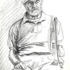 Mary Jean Mailloux: 'trumpet player', 2005 Charcoal Drawing, Figurative. Artist Description: Between sets the trumpet player takes a breather...