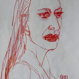 Barbara Kroll: 'portrait in red', 2023 Pencil Drawing, Portrait. Artist Description: In my pictures I try to combine the visual and the conceptual.  For me, drawing is a medium of knowledge which, beyond direct expression, makes visible material and immaterial forces, plastic processes in the widest sense.  So I see the drawing as anextension of a thought , because it ...
