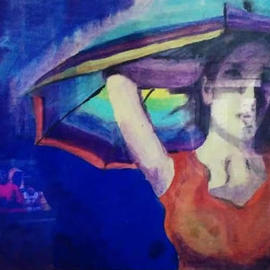 Maitrry P Shah: 'in the rain', 2014 Other Drawing, Figurative. Artist Description: Girl standing in the rain with an umbrella...