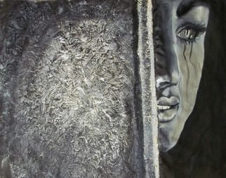 Maitrry P Shah: 'tears', 2012 Oil Painting, Love.  Tears   painting shows woman s indepth pain. Rolling Tears on her cheeks very well depicted by artist. when you see the painting you can feel the in depth wall texture which you can feel from your hands. dark black and gray color shows the sorrow and pain...