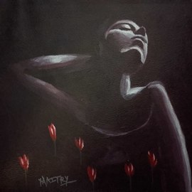 Maitrry P Shah: 'unrequited dreams', 2020 Acrylic Painting, People. Artist Description:  Unrequited dreams   is a painting of dream of woman. here red flowers shows her dreams , dark black purple color shows little depair. the dreams never come back the way she wanted. beautiful expressions and very in depth meaning of painting using colors . ...