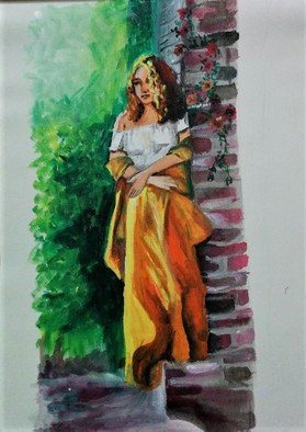Maitrry P Shah: 'waiting at door', 2020 Acrylic Painting, Beauty. Waiting at door...