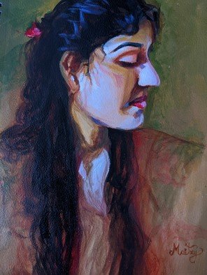 Artist: Maitry Shah - Title: woman in thoughts - Medium: Acrylic Painting - Year: 2020