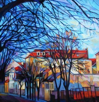 Maja Djokic Mihajlovic: 'autumn', 2018 Oil Painting, Architecture. Original oil painting on canvas   2018  , cityscape, town, trees, branches, ...
