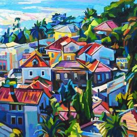 Maja Djokic Mihajlovic: 'coastal town', 2017 Oil Painting, Architecture. Artist Description: architecturehouseshomecityseaseascapeurbancoloroilcanvas...