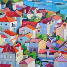 Maja Djokic Mihajlovic: 'medterranean seascape', 2018 Oil Painting, Architecture. Artist Description: seascape, architecture, stone, town, city, houses, buildings, ...