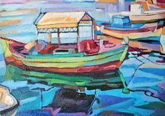 Maja Djokic Mihajlovic: 'old fishing boat', 2016 Oil Painting, Sea Life. Old fishing boat in the Mediterranean port . Summer . This is a unique, one of a kind original oil painting. The painting is sold unframed. It is signed on the back and comes with a Certificate of Authenticity.The painting will be carefully packed in cardboard box with layers of bubble ...