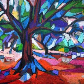 Maja Djokic Mihajlovic: 'olive tree', 2018 Pastel, Abstract Landscape. Artist Description: Pastel on paper   tree, oil, olive, landscape, nature, red, green, land, wood. Dimension : 35 x 24. 8 x 0. 1 cm. ...