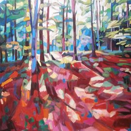 Maja Djokic Mihajlovic: 'red forest', 2018 Oil Painting, Figurative. Artist Description: forest, wood, summer, red, autumn...