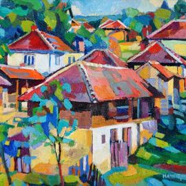 Maja Djokic Mihajlovic: 'rural landscape', 2011 Oil Painting, Rural. Artist Description: dimension is 35 x 35 x 0. 3 . rural, nature, countryside, summer...