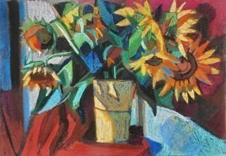 Maja Djokic Mihajlovic: 'sunflowers', 2017 Pastel Drawing, Floral. FLORAL, FLOWERS, STILL LIFE, AUTUMN, PASTEL, PAPER...