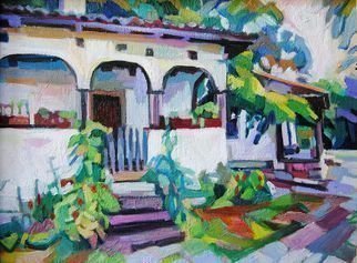 Maja Djokic Mihajlovic: 'village house', 2018 Oil Painting, Rural. village, house, white, building, garden, yard, summer, nature, rural, ...