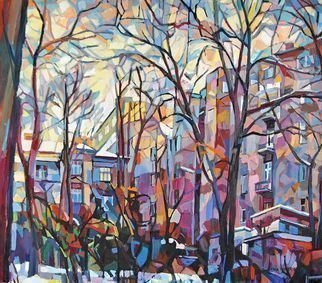 Maja Djokic Mihajlovic: 'winter yard', 2011 Oil Painting, Cityscape. winter, cityscape, city, town, yard, oil, painting, canvas, modern...
