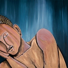 Mamu Art: 'Silence', 2010 Mixed Media, Meditation. Artist Description:  Friedlich sitzt der bronzefarbene Buddha da, den Kopf in die Hand gelegt, schenkt er dem Betrachter Ruhe und Frieden.          ...