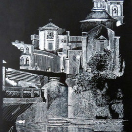 Manuel Silva: 'amarante convent s goncalo', 2021 Ink Drawing, Architecture. Artist Description: Convent and bridge Amarante Portugal...