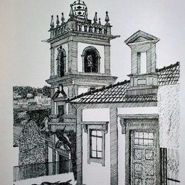 Manuel Silva: 'amarante junta freguesia', 2021 Ink Drawing, World Culture. Artist Description: Old Public School...